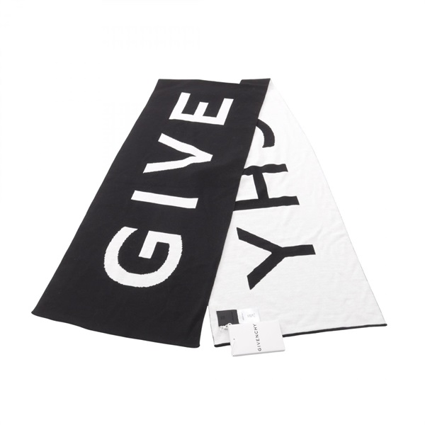 GIVENCHY logo Scarf Wrap Stole BP008WP0P6 wool Black White Used Women
