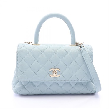 CHANEL Coco Handle Flap Matelasse shoulder Handbag A92990 leather Blue Used GHW