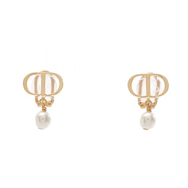 Christian Dior Petit CD Earring Gold Plated Artificial pearl White Used Women