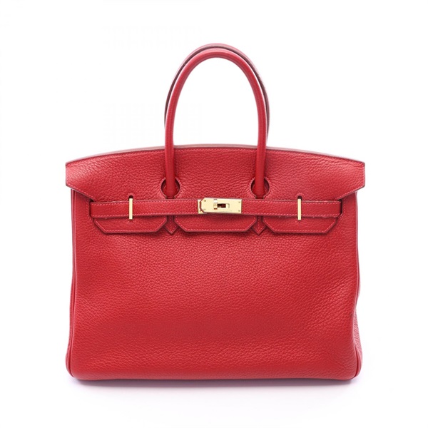 HERMES Birkin 35 Handbag Clemence leather Rouge Vif Red GHW Used Women I