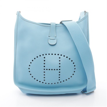 HERMES Evelyne III GM Shoulder Crossbody Bag Epsom leather Celeste SHW Used JO