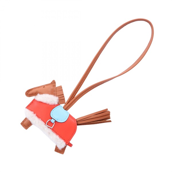 HERMES Rodeo PM Robeo Plush Charm Agneau Milo leather Gold Capucines Celeste