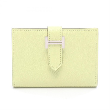 HERMES Bearn Card Case Card Holder Chevre Mysore leather Green SHW Used Z