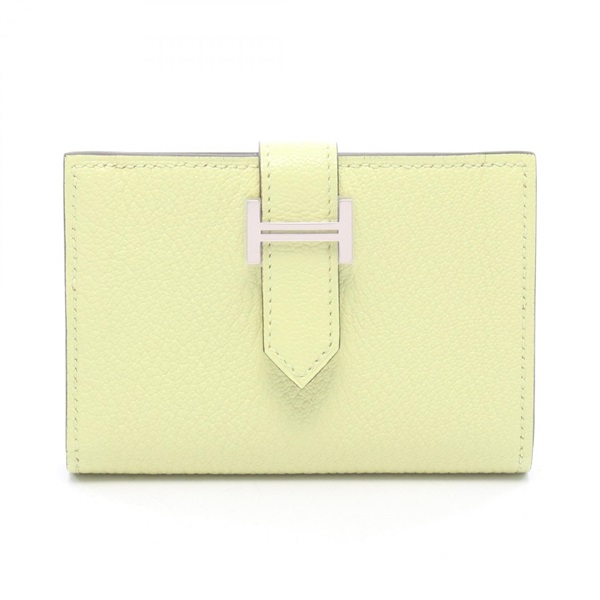 HERMES Bearn Card Case Card Holder Chevre Mysore leather Green SHW Used Z