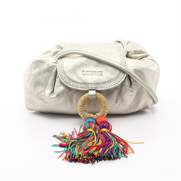 LOEWE Fringe Crossbody Shoulder Bag leather Gold Used Women