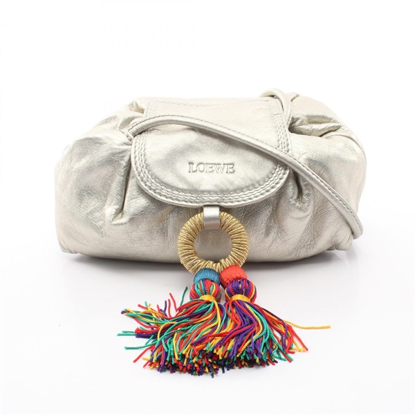 LOEWE Fringe Crossbody Shoulder Bag leather Gold Used Women