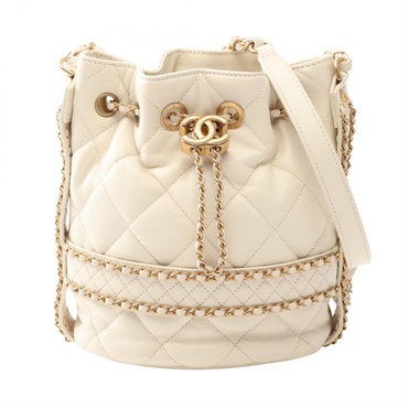 CHANEL Matelasse Drawstring Bucket Shoulder Bag AS2212 leather White GHW Used CC