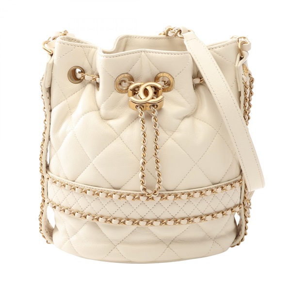 CHANEL Matelasse Drawstring Bucket Shoulder Bag AS2212 leather White GHW Used CC