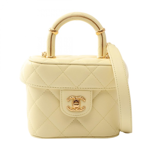 CHANEL Matelasse Vanity Crossbody Shoulder Handbag AS3973 leather Yellow GHW C