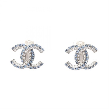 CHANEL COCO Mark Earring Stainless Steel Rhinestone Blue Used women SHW CC
