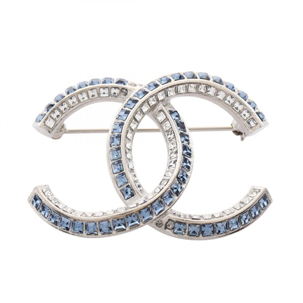 CHANEL COCO Mark Brooch F19P Stainless Steel Rhinestone Blue Used Women CC