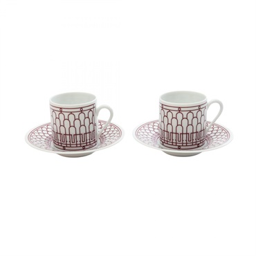 HERMES H-DECO Pair Cups and Saucers Tableware 041017P Pottery White preowned