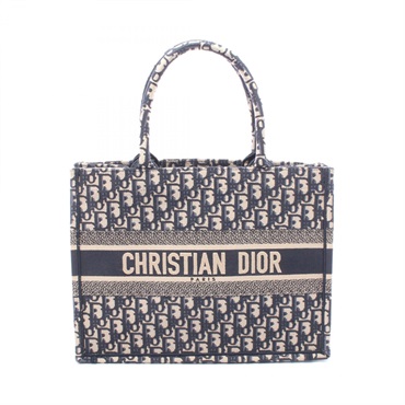 Christian Dior BOOK TOTE Medium hand Bag canvas Navy Beige Used Women