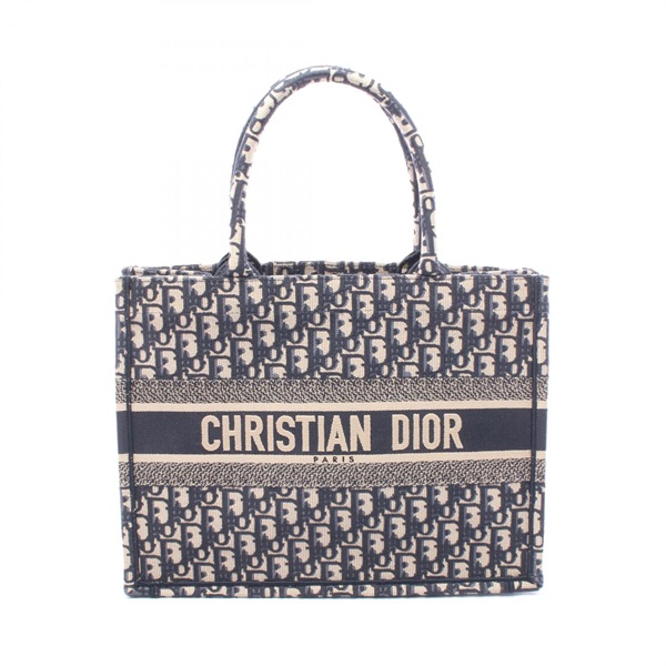 Christian Dior BOOK TOTE Medium hand Bag canvas Navy Beige Used Women