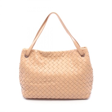 BOTTEGA VENETA Intrecciato Tote Shoulder Bag Lambskin leather Beige Used Women