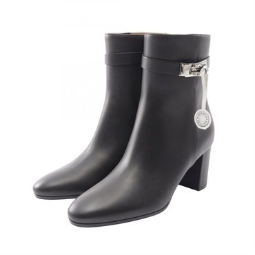 HERMES Saint Germain Kelly Buckle Short boots 182102Z leather Black #38 Preowned