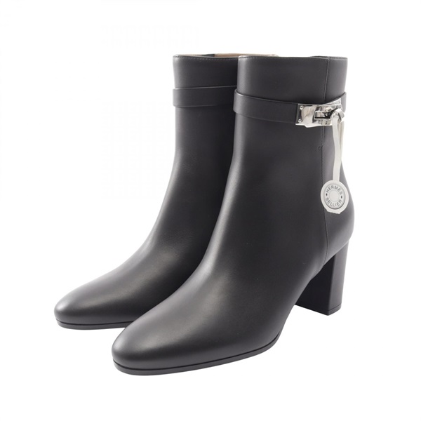 HERMES Saint Germain Kelly Buckle Short boots 182102Z leather Black #38 Preowned