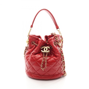 CHANEL Matelasse Drawstring Bucket Chain Shoulder Bag leather Red GHW Used Women