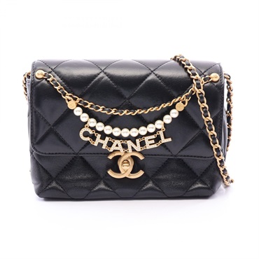 CHANEL Matelasse mini flap Chain Shoulder Bag AS4986 Lambskin leather Black Used