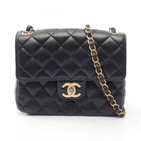CHANEL Matelasse chain crossbody Shoulder Bag Lambskin Black Used Women GHW