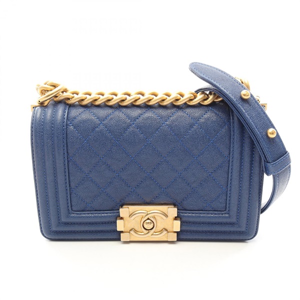 CHANEL Boy Chanel Small chain Shoulder Bag A67085 leather Blue Used Women GHW