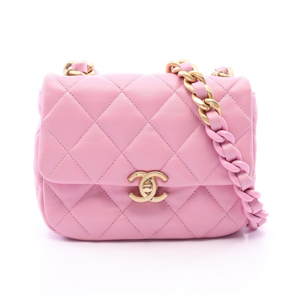 CHANEL Matelasse Chain Crossbody Shoulder Bag Lamb leather Pink Combi HW Used CC