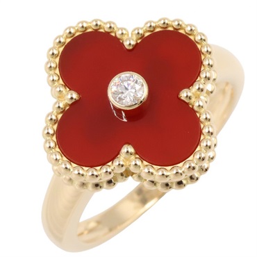Van Cleef Arpels Vintage Alhambra Ring 18KYG Gold Carnelian Diamond Used #53