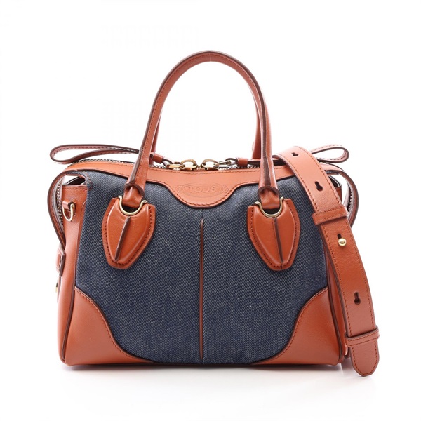 TOD'S D Styling 2WAY Shoulder Crossbody Handbag denim leather Navy Brown Used