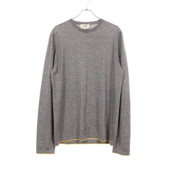HERMES Crew neck knitwear silk wool silk Gray Yellow Used mens szie L