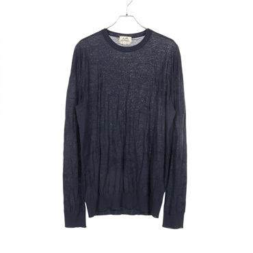 HERMES Total pattern crew neck knitwear sweater wool Navy Used mens size XL