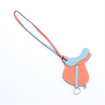 HERMES Paddock Cell Bag Charm Swift leather Orange poppy Blue Saint-Cyr SHW Used