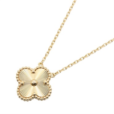 Van Cleef Arpels Vintage Alhambra Guilloche Necklace 18KYG Gold Used women
