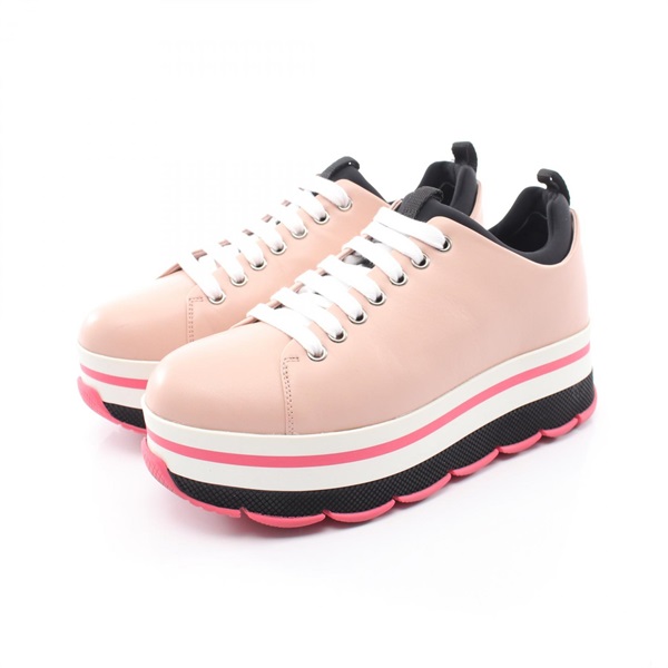 PRADA Platform Sneakers Shoes #37 1/2 leather Pink Used Women