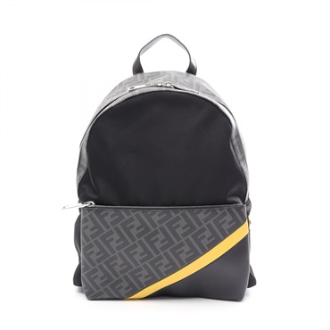 FENDI Diagonal Rucksack Backpack 7VZ2042 Nylon canvas leather Black Gray Used