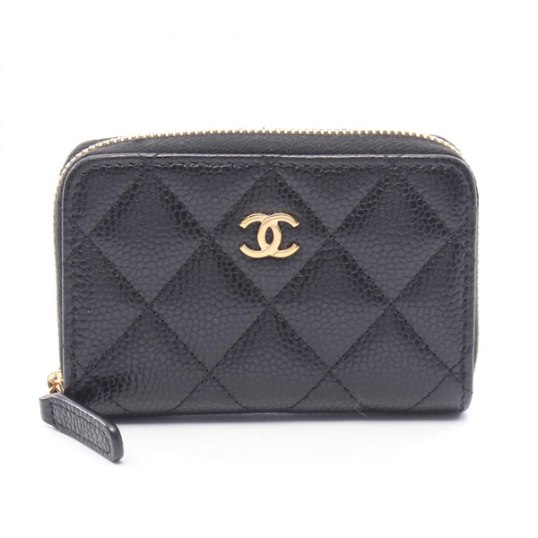 CHANEL Classic Zip Matelasse Coin Change Purse AP0216 leather Black GHW Used CC