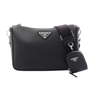 PRADA SAFFIANO TRAVEL Shoulder crossbody Bag 2VH113 leather Black Used
