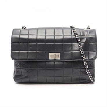 CHANEL 2.55 chocolate bar Chain Shoulder Bag Lamb sheep leather Black Used SHW
