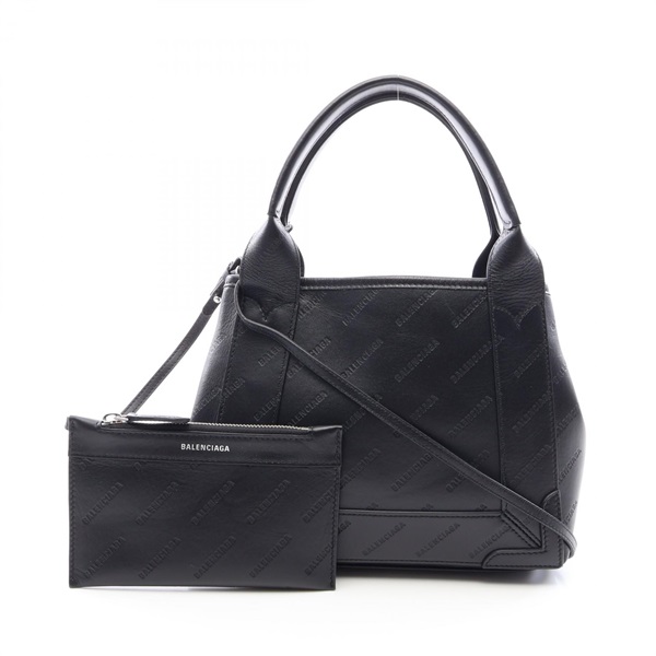 BALENCIAGA Navy Cabas XS Shoulder Tote Handbag 339933 leather Black Used Women