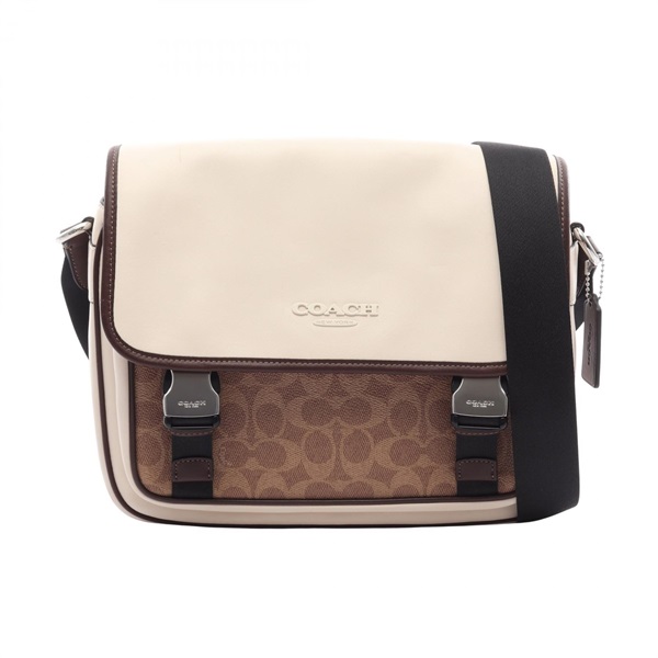 COACH Racer Messenger Shoulder Bag Leather canvas White Brown Beige Used