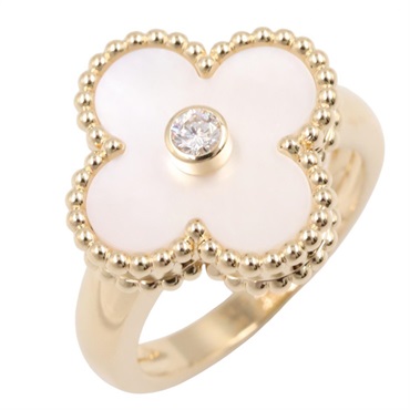 Van Cleef Arpels Vintage Alhambra Diamond Mother of pearl Ring 18KYG Gold used