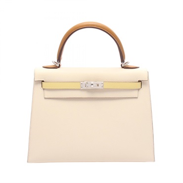 HERMES Kelly 25 Tricolor Shoulder Handbag Epsom leather Beige Yellow Brown U SHW