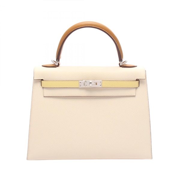 HERMES Kelly 25 Tricolor Shoulder Handbag Epsom leather Beige Yellow Brown U SHW
