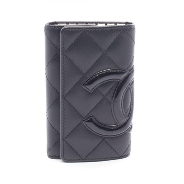 CHANEL Cambon line key holder case Patent leather Black Used Women SHW