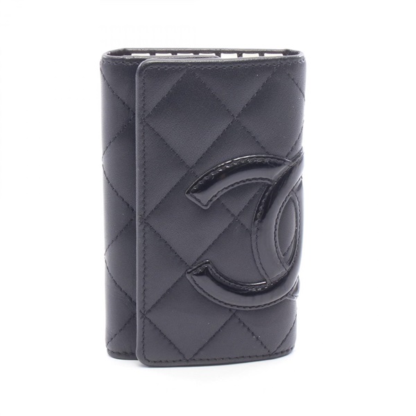 CHANEL Cambon line key holder case Patent leather Black Used Women SHW