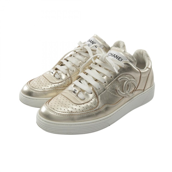 CHANEL COCO Mark sneakers shoes #38 G45079 leather Gold Used Women