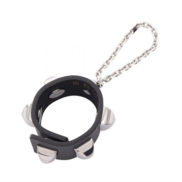 HERMES Rivale bag charm holder Swist leaather Black SHW Used Women