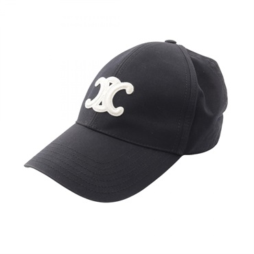 CELINE Triomphe Baseball Cap Hat cotton Black Used Women size L