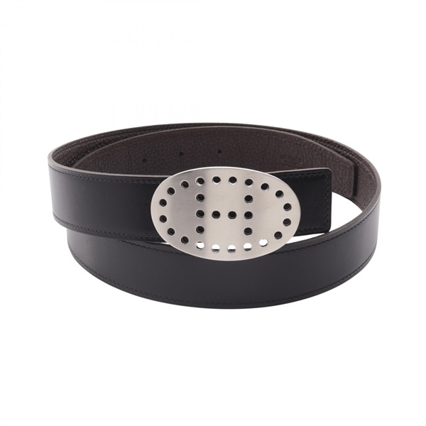 HERMES Evelyne Reversible Belt Ceinture Box calf Togo leather Black SHW Used L