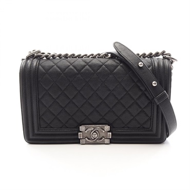CHANEL Boy chanel chain Shoulder hand Bag A67086 leather Black Used Women SHW