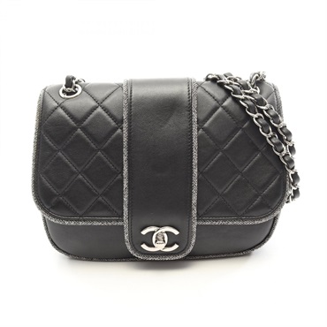 CHANEL Matelasse Chain Shoulder Handbag Lamb leather Black SHW Used CC Coco